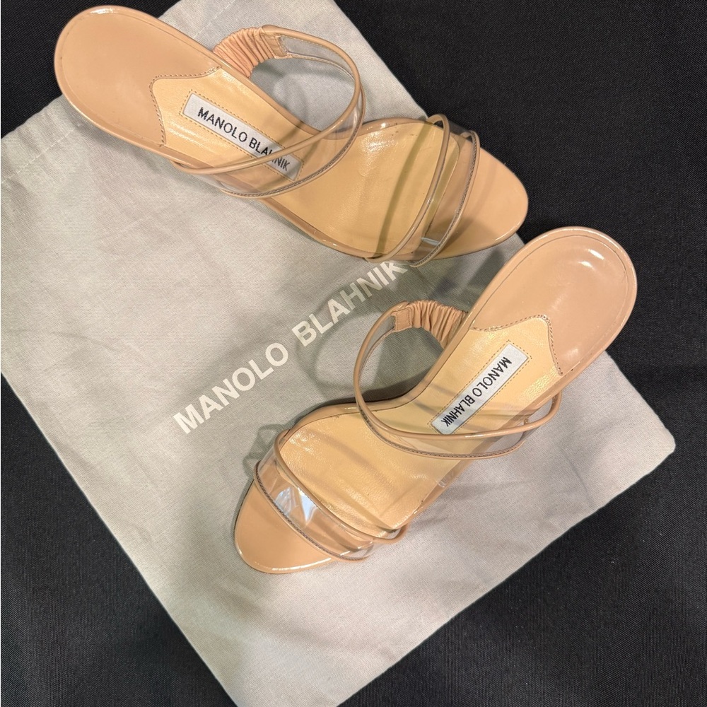 Manolo Blahnik Cream Tan Heels Stiletto Mule - Picture 7 of 13